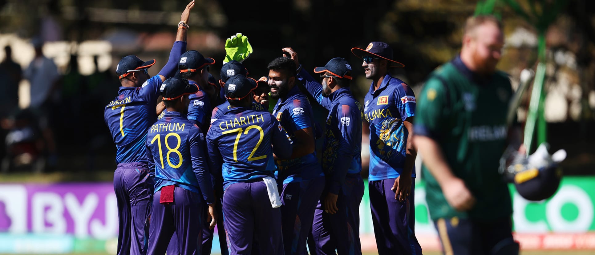 Lahiru Kumara of Sri Lanka celebrates dismissing Paul Stirling of Ireland during the ICC Men's Cricket World Cup Qualifier Sri Lanka and Ireland