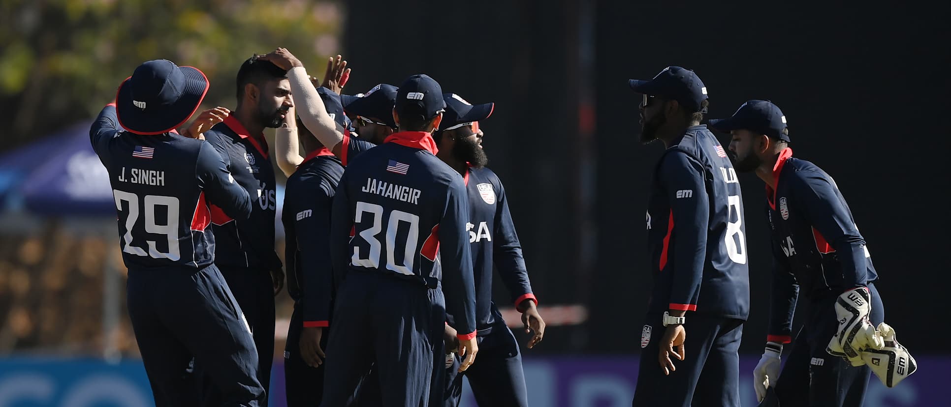 USA players celebrate after a wicket