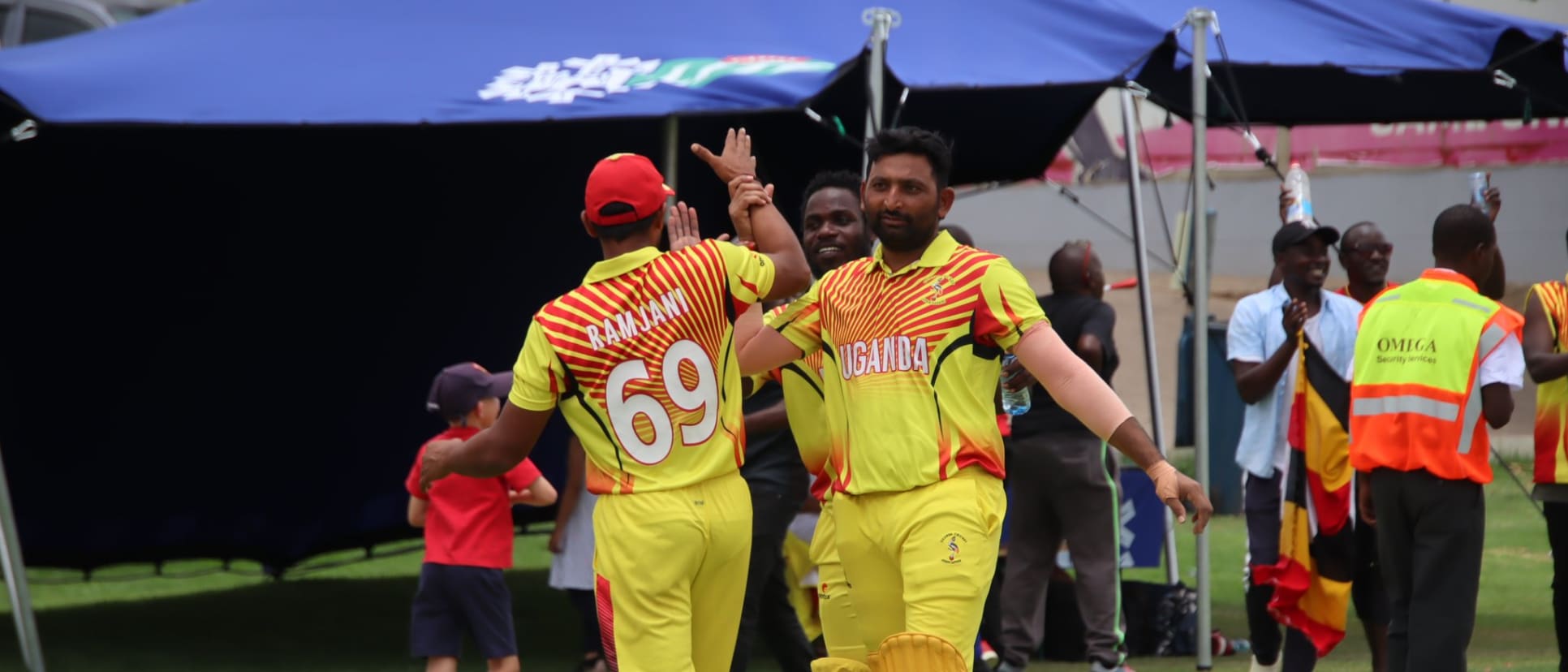 Uganda after bowling out Rwanda for 65.   Picture Credit: Cricket Uganda