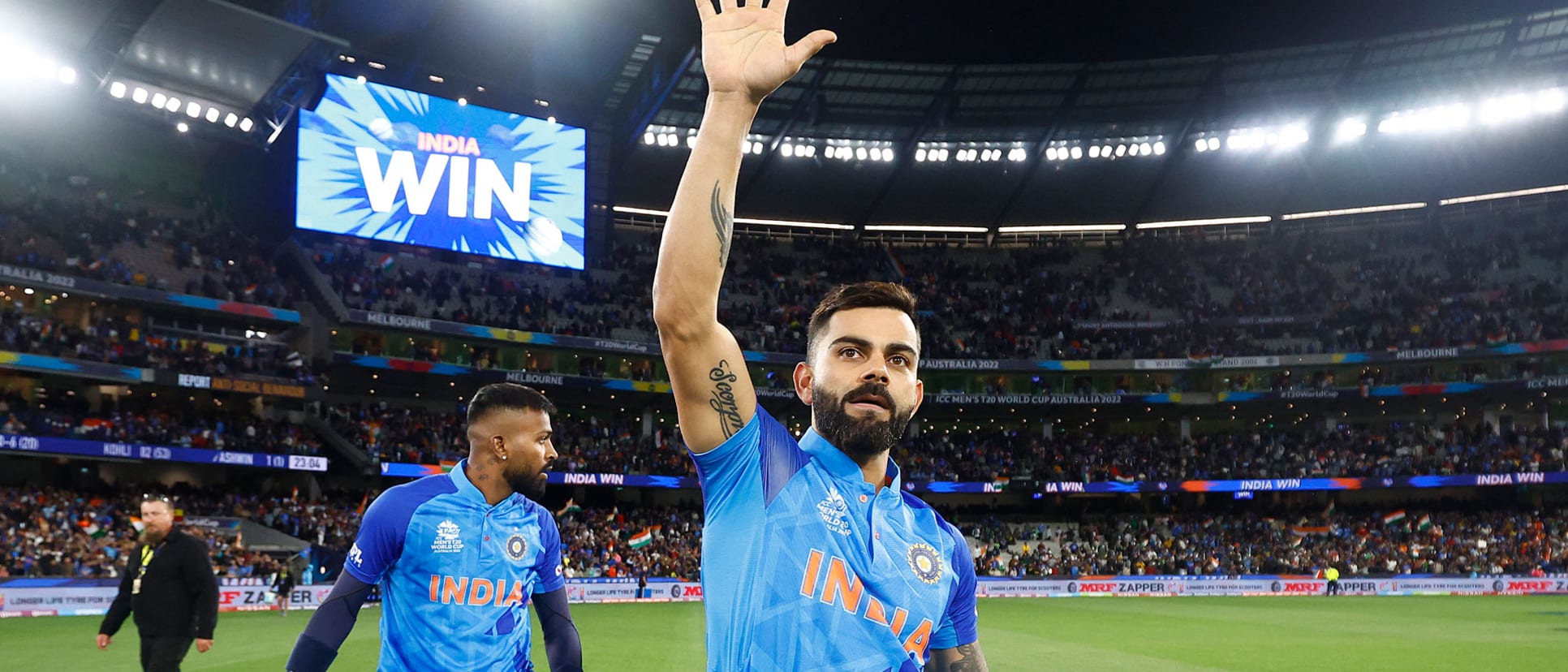 Virat Kohli celebrates the victory