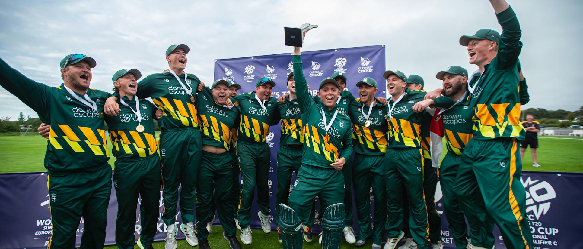 280828 Guernsey Lift the ICC Men's T20 World Cup Europr Sub Regional Qualifier C Tournament