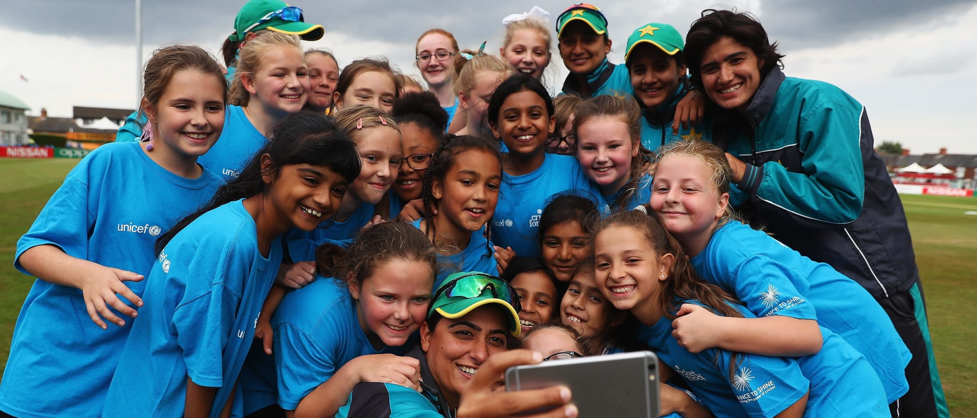 Sana Mir and kids at a Cricket for Good session at ICC Women's World Cup 2017
