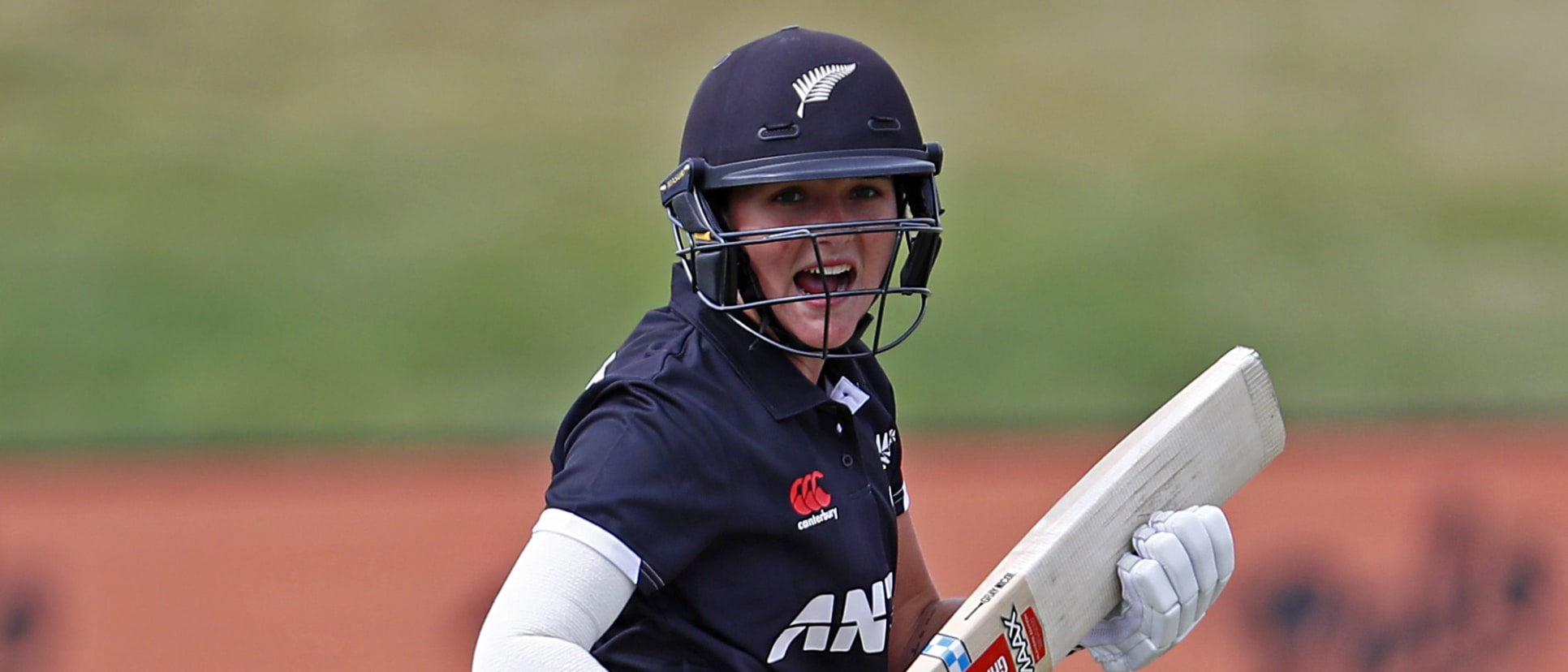 White Fern Amelia Kerr bats during game three in the One Day International series between the New Zealand White Ferns and India