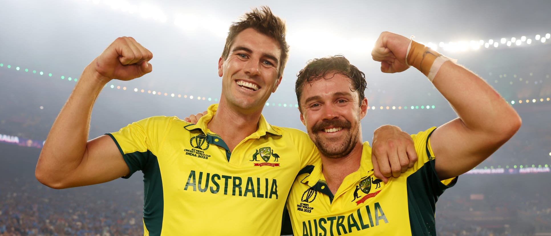 Pat Cummins and Travis Head after Australia's Cricket World Cup 2023 victory