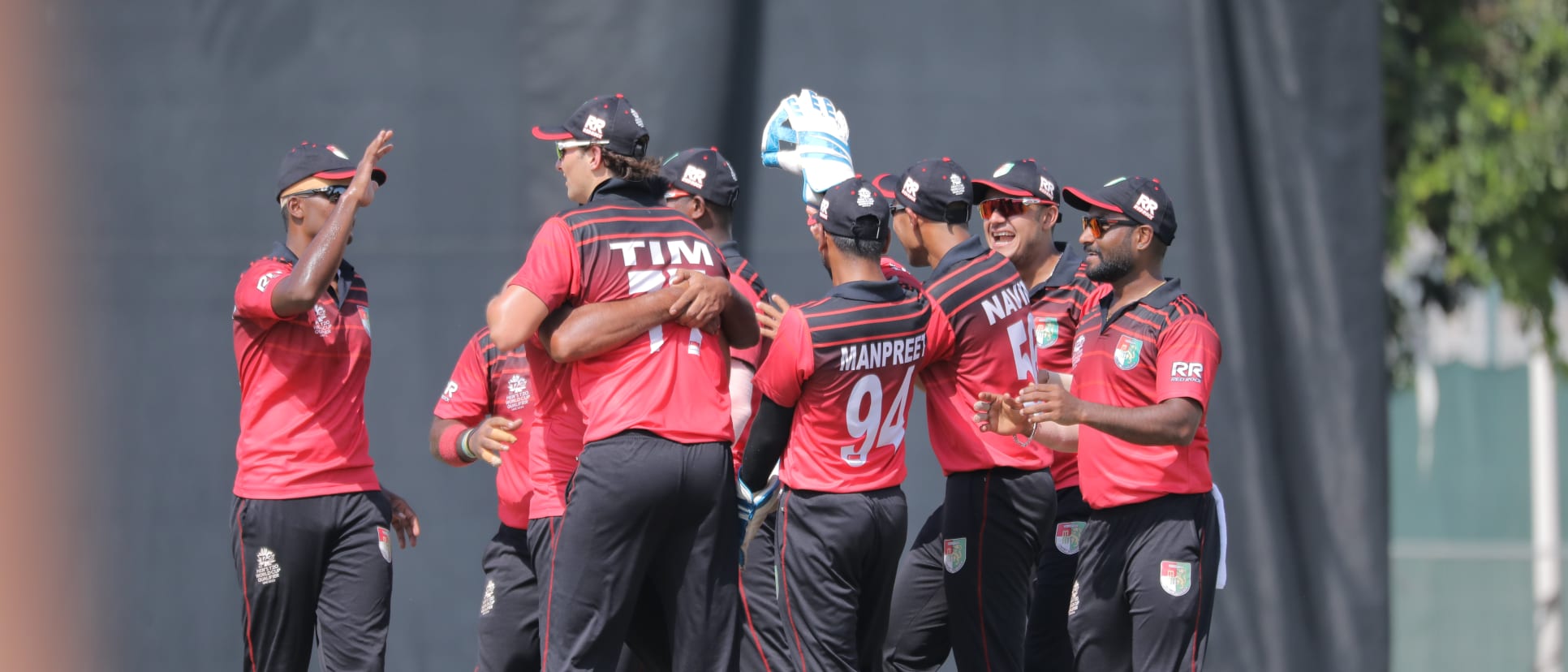 Singapore celebrate the win against Scotland.