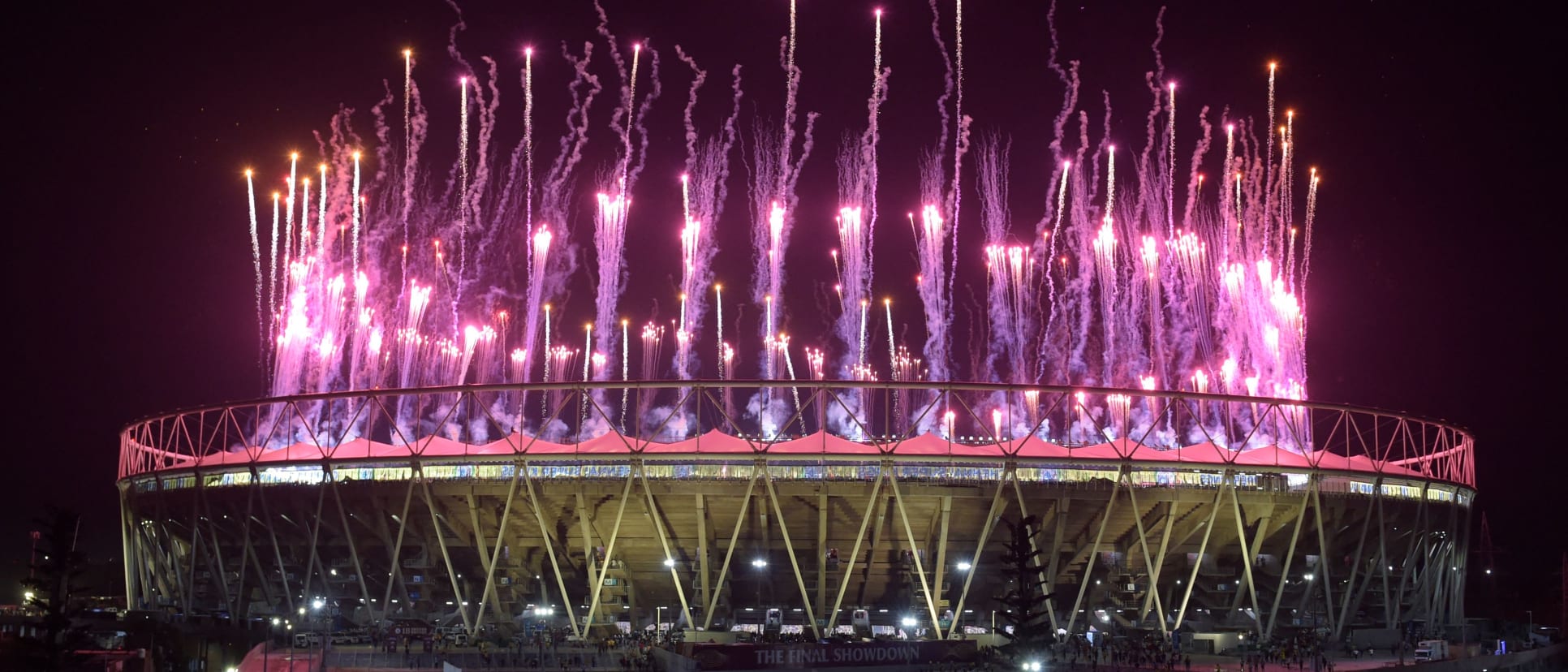 Fireworks explode over the Narendra Modi Stadium