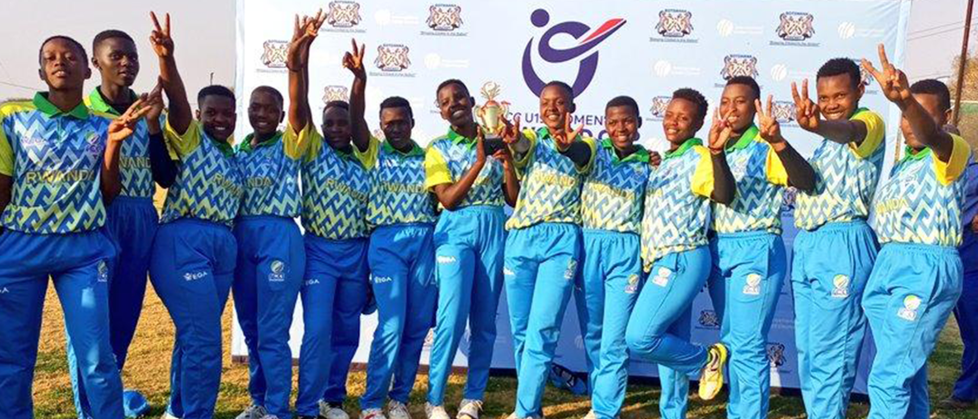 Rwanda celebrate qualifying for the U19 Women's T20 World Cup.