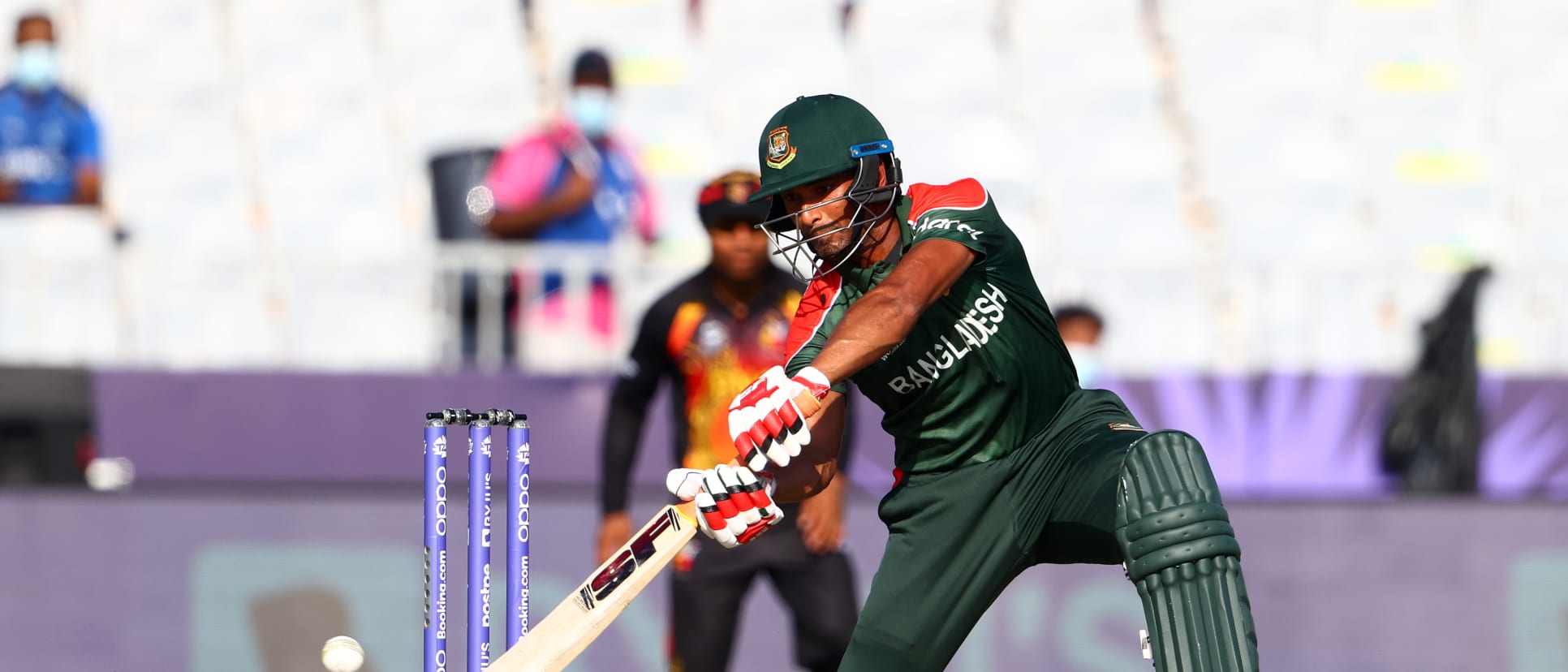 Mahmudulah of Bangladesh plays a shot during the ICC Men's T20 World Cup match between Bangladesh and PNG at Oman Cricket Academy Ground on October 21, 2021 in Muscat, Oman.