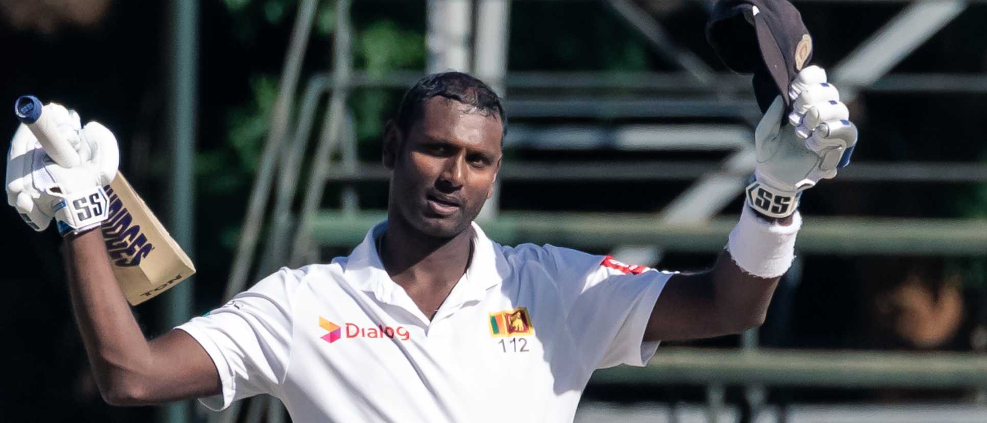 Angelo Matthews celebrates his double-century