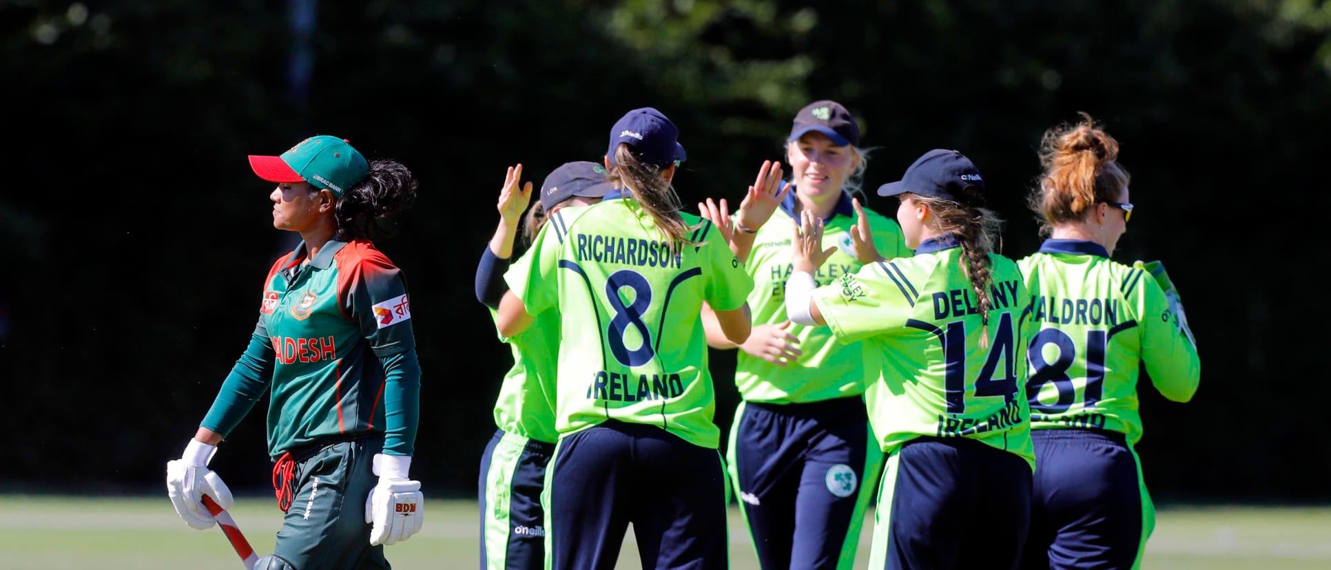 Ireland player celebrates the dismissal of Bangladesh batsman Sanjida Islam,  Final, ICC Women's World Twenty20 Qualifier at Utrecht, Jul 14th 2018.