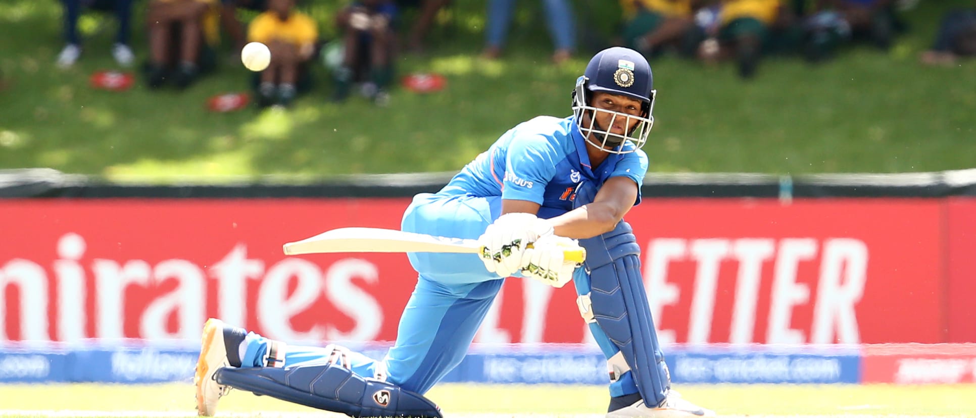 Yashasvi Jaiswal of India bats during the ICC U19 Cricket World Cup Group A match between India and Sri Lanka at Mangaung Oval on January 19, 2020 in Bloemfontein, South Africa.