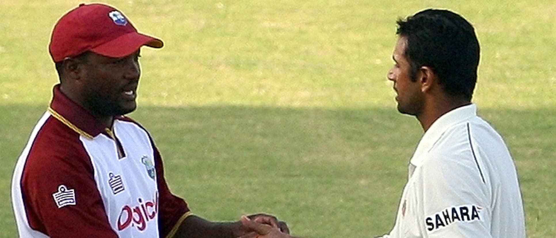 Opposing captains Brian Lara (left) and Rahul Dravid after the Test // Getty Images