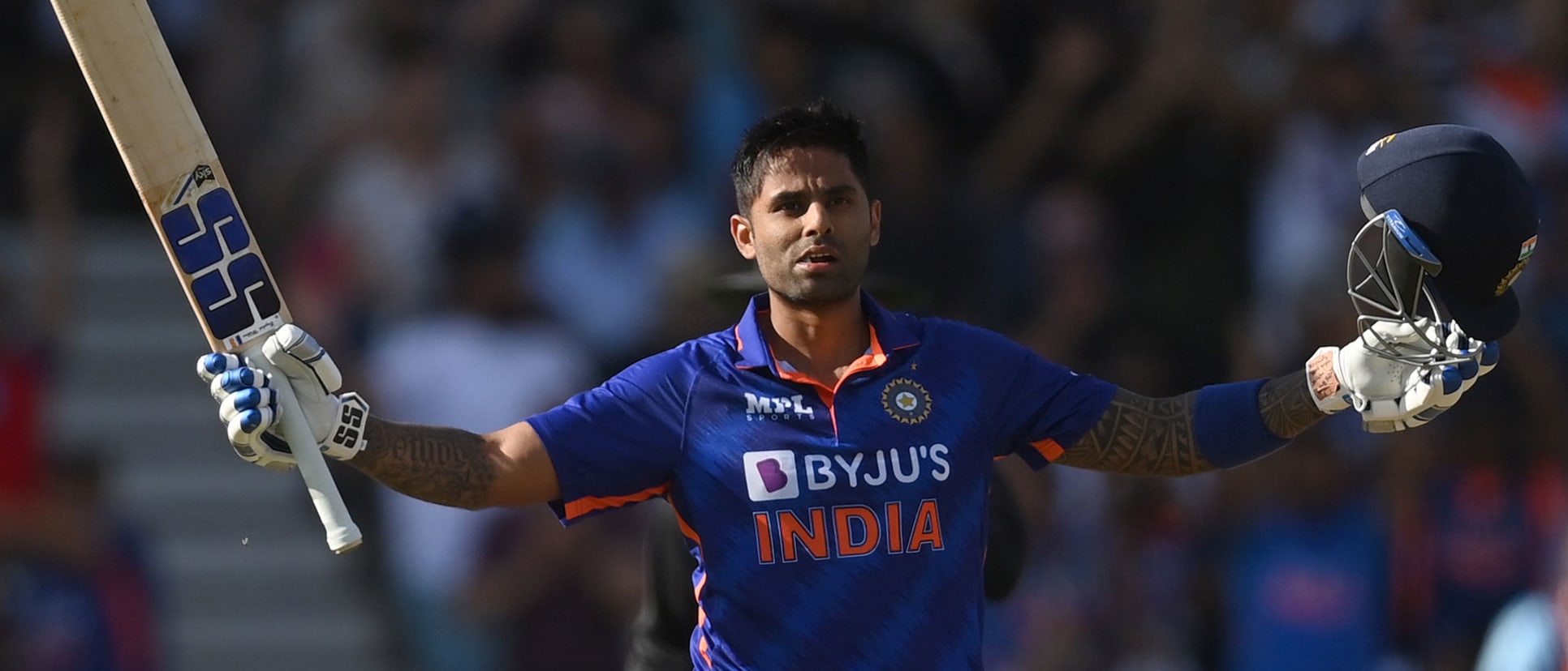 Suryakumar Yadav celebrates his century against England
