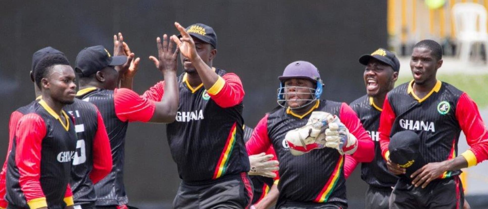 Players of Ghana celebrate after getting a breakthrough