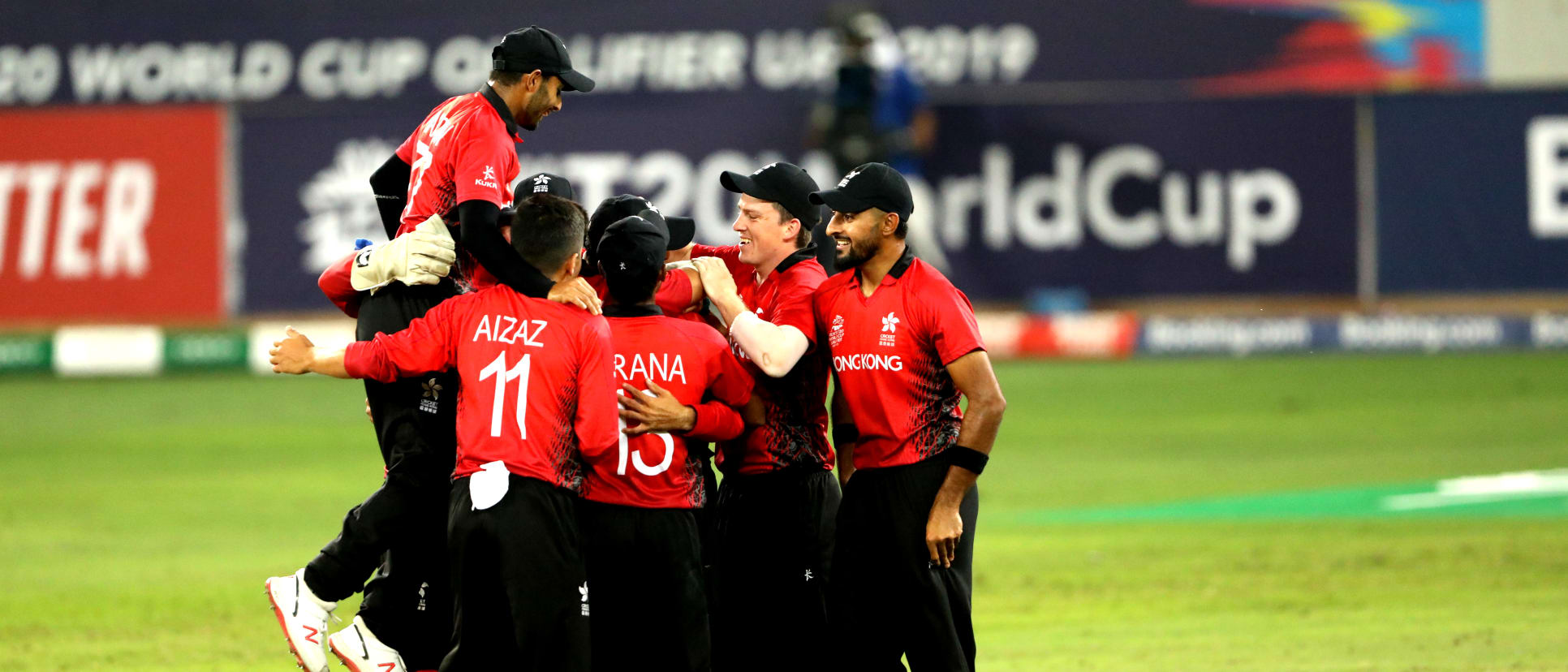 Hong Kong celebrate run out of Zeeshan Maqsood