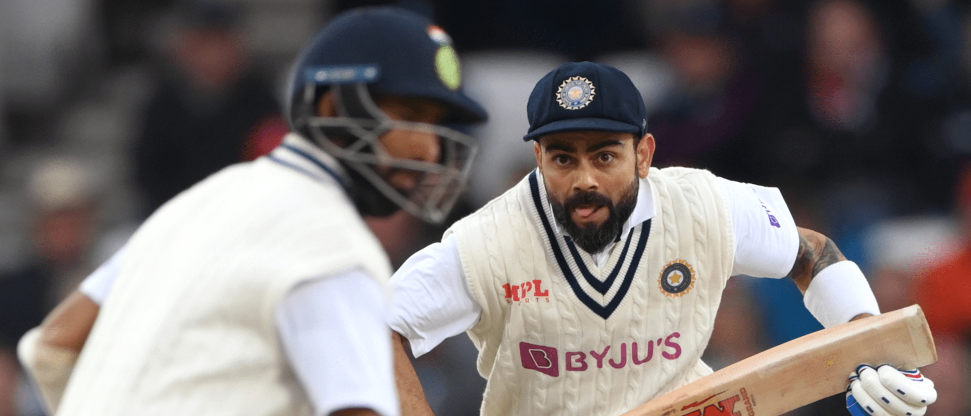 India batsmen Virat Kohli and Cheteshwar Pujara take a quick run during day three of the Third Test Match between England and India 1920x1080