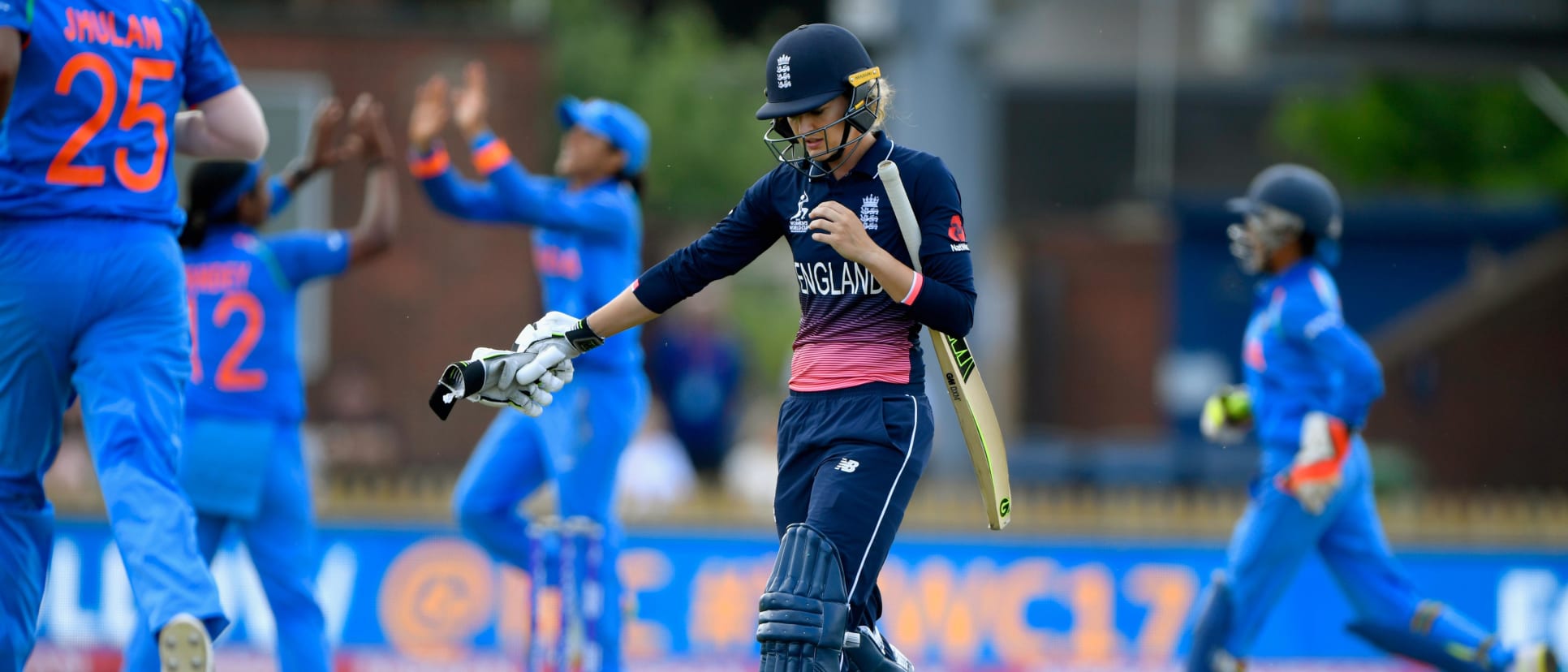 Sarah Taylor showed some fight, but became Shikha Pandey's second wicket for 22, leaving England at 42 for 2.