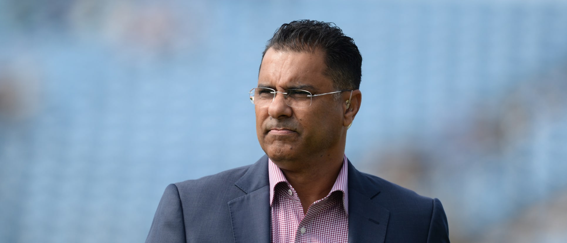 Waqar Younis looks on before the fifth one-day international between England and Pakistan at Headingley on May 19, 2019 in Leed, England.