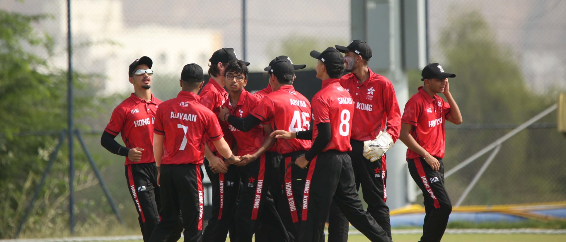 Hong Kong celebrate a wicket during their massive win over Thailand