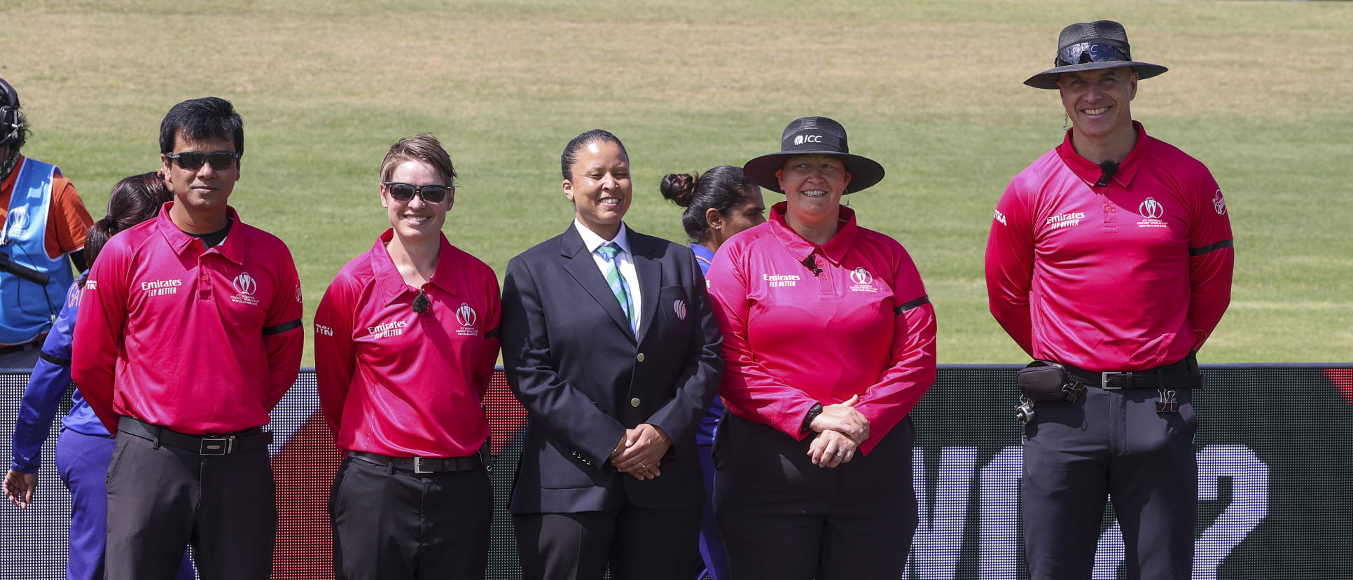 Umpires and match officials look on during the 2022 ICC Women's Cricket World Cup match between Pakistan and India at Bay Oval on March 06, 2022 in Tauranga, New Zealand.