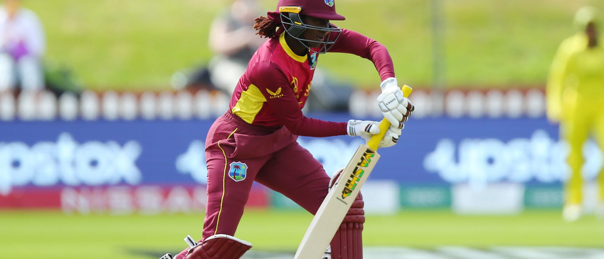 Stafanie Taylor of the West Indies bats during the 2022 ICC Women's Cricket World Cup match between Australia and West Indies at Basin Reserve on March 15, 2022 in Wellington, New Zealand.