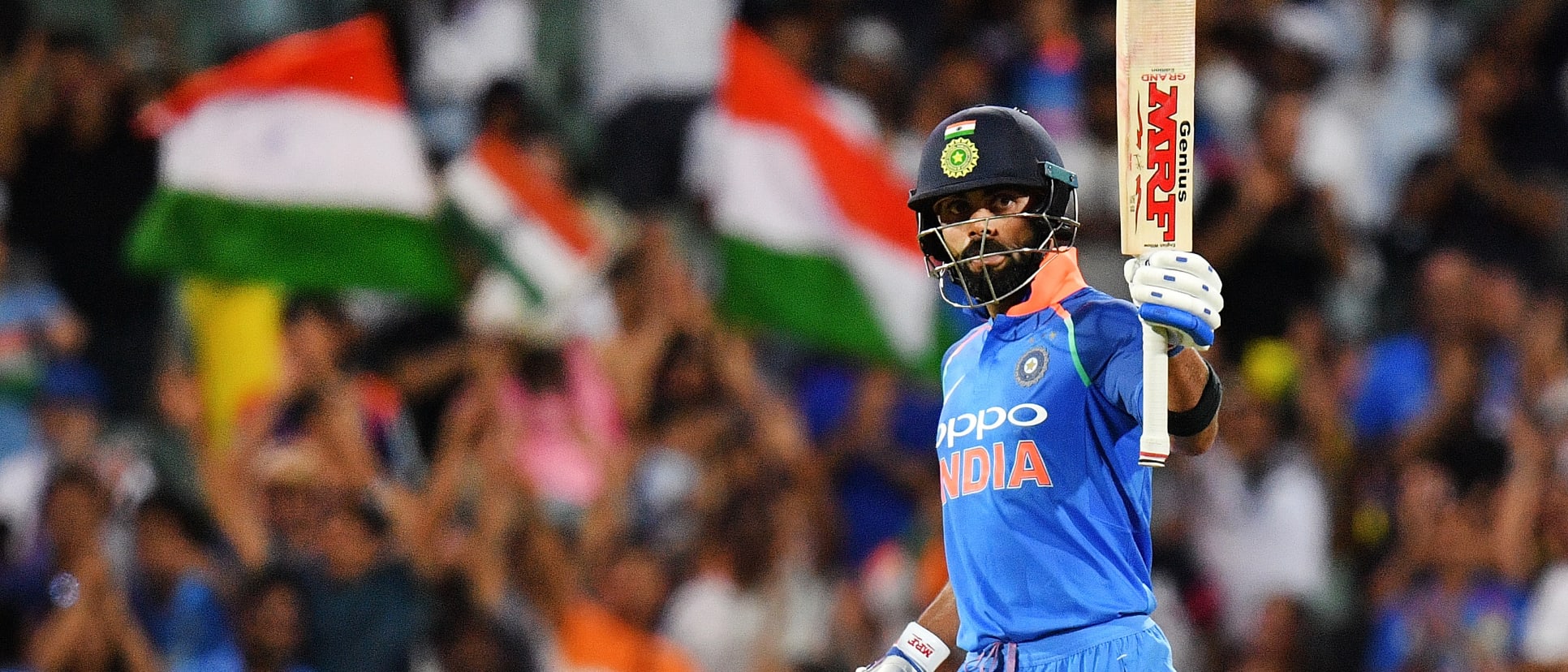 Virat Kohli celebrates an ODI century against Australia in 2019