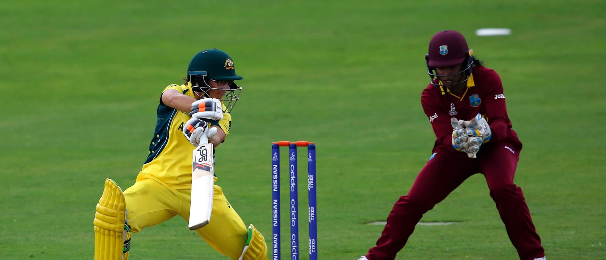 Nicole Bolton of Australia hits out during The ICC Womens World Cup 2017 match between Australia and The West Indies