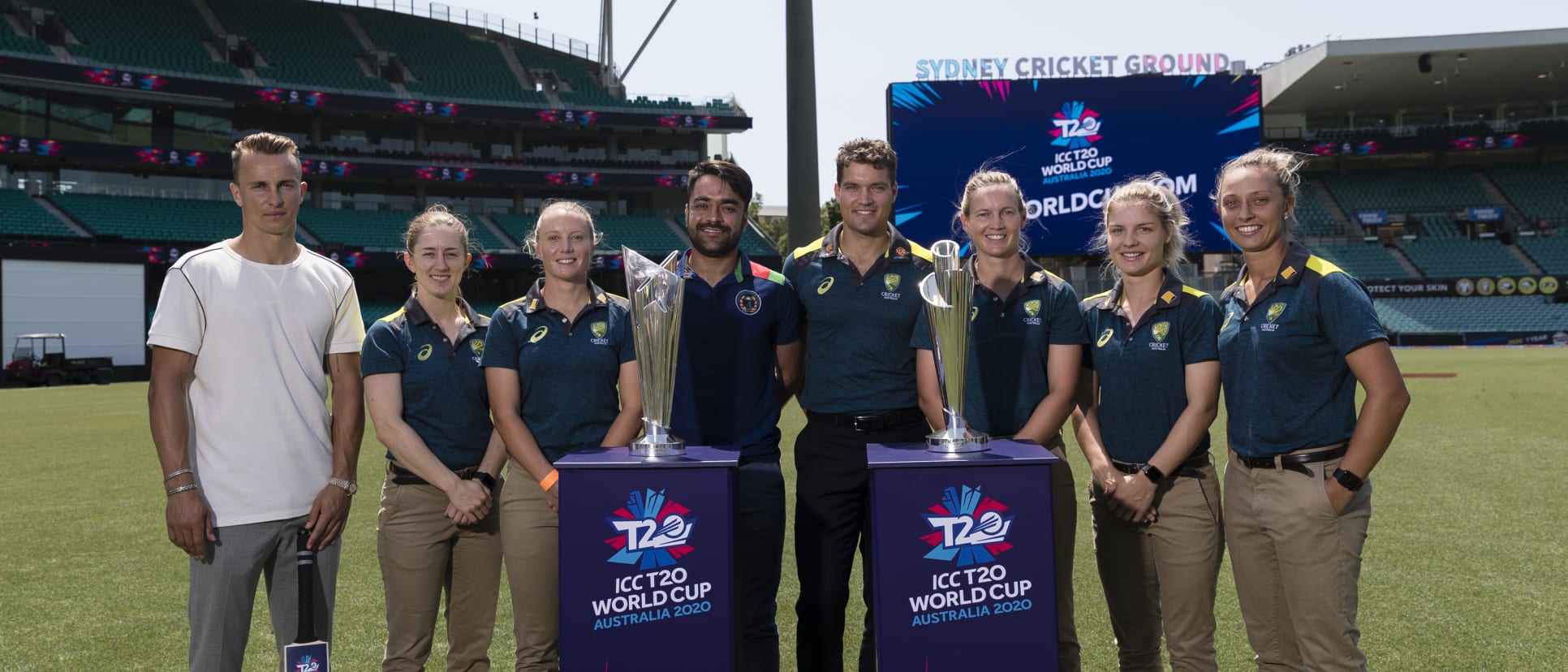 A star cast with the ICC T20 World Cup trophies