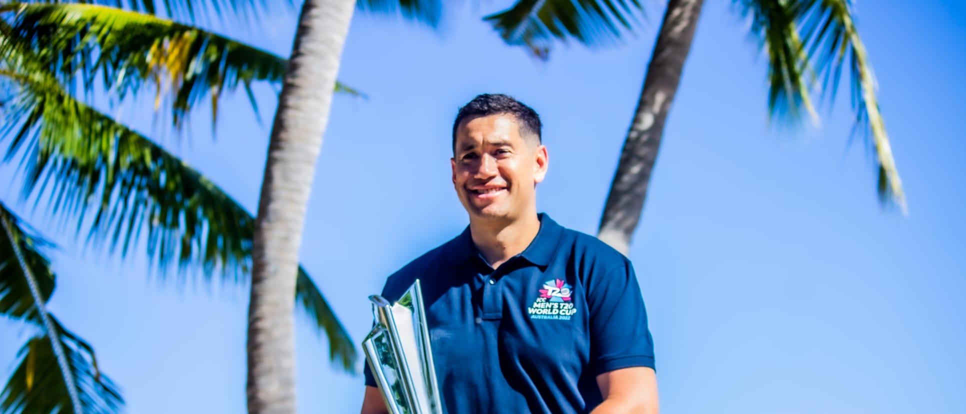 Ross Taylor with the ICC Men's T20 World Cup Trophy in Fiji