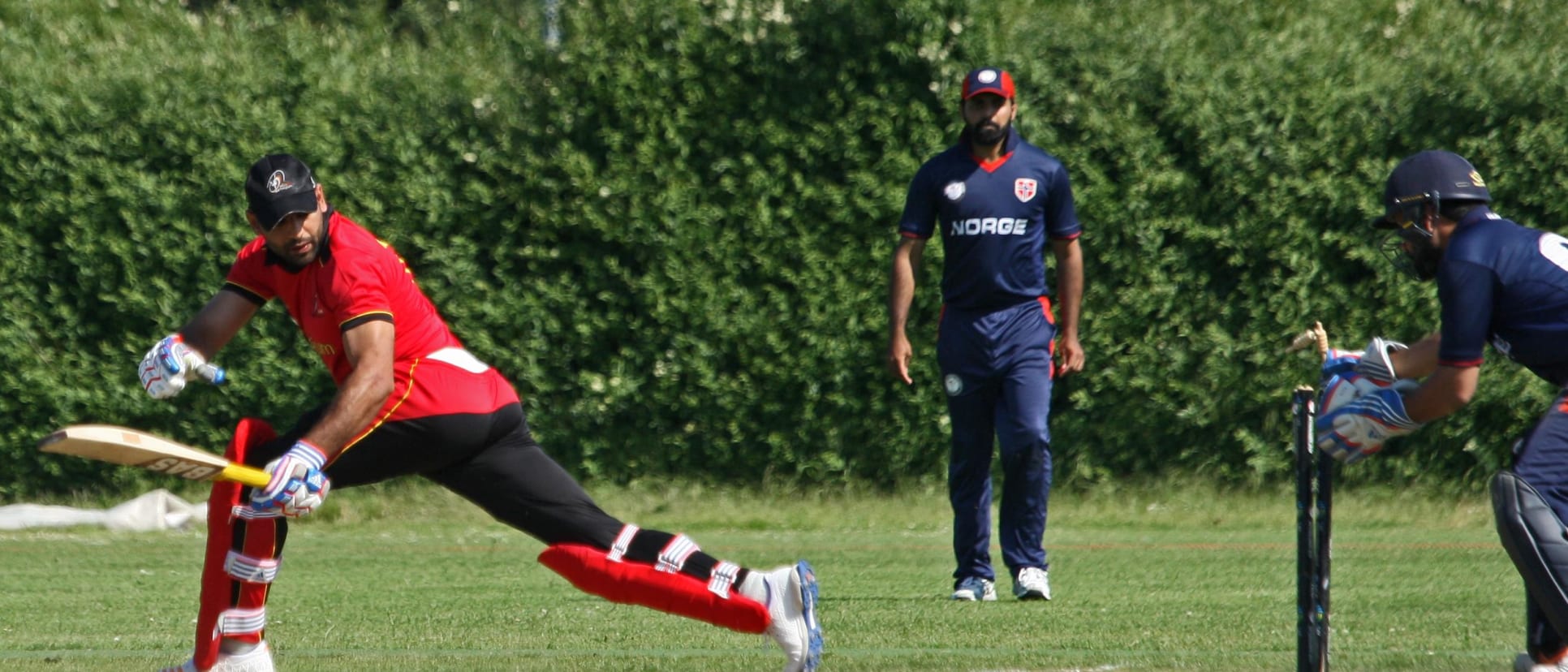 Shaheryar Butt is stumped by Ifthikar off Shahzad Umran and Norway have beaten Belgium at the ICC Europe Division 1 Tournament in The Netherlands