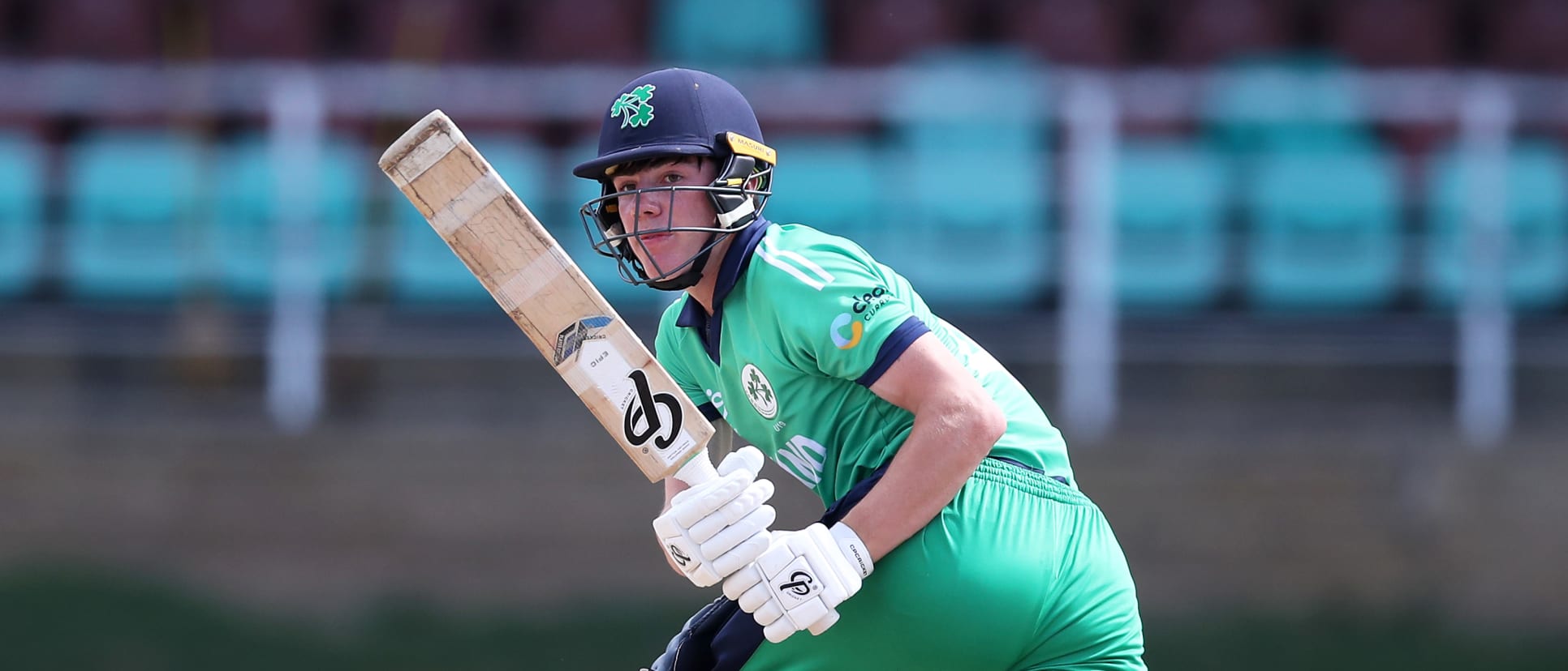 Philippe le Roux of Ireland plays a shot during the ICC U19 Men's Cricket World Cup Plate Final match between United Arab Emirates and Ireland at Queen's Park Oval on January 31, 2022 in Port of Spain, Trinidad And Tobago.