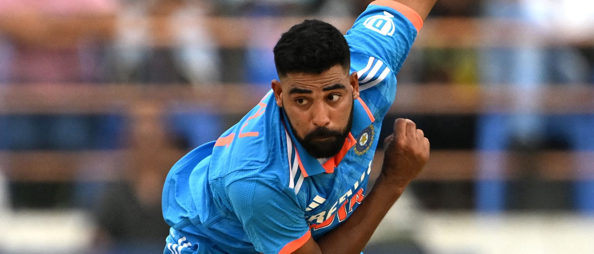 India's Mohammed Siraj bowls during the third and final one-day international (ODI) cricket match between India and Australia