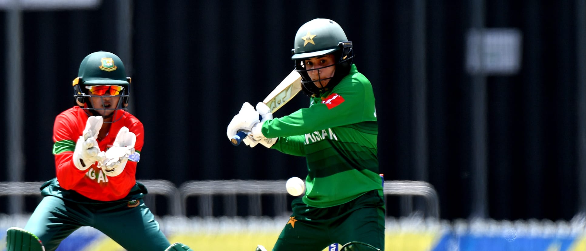 Javeria Khan of Pakistan plays a shot during the ICC Women's T20 Cricket World Cup match between Bangladesh and Pakistan at Allan Border Field on February 20, 2020 in Brisbane, Australia.