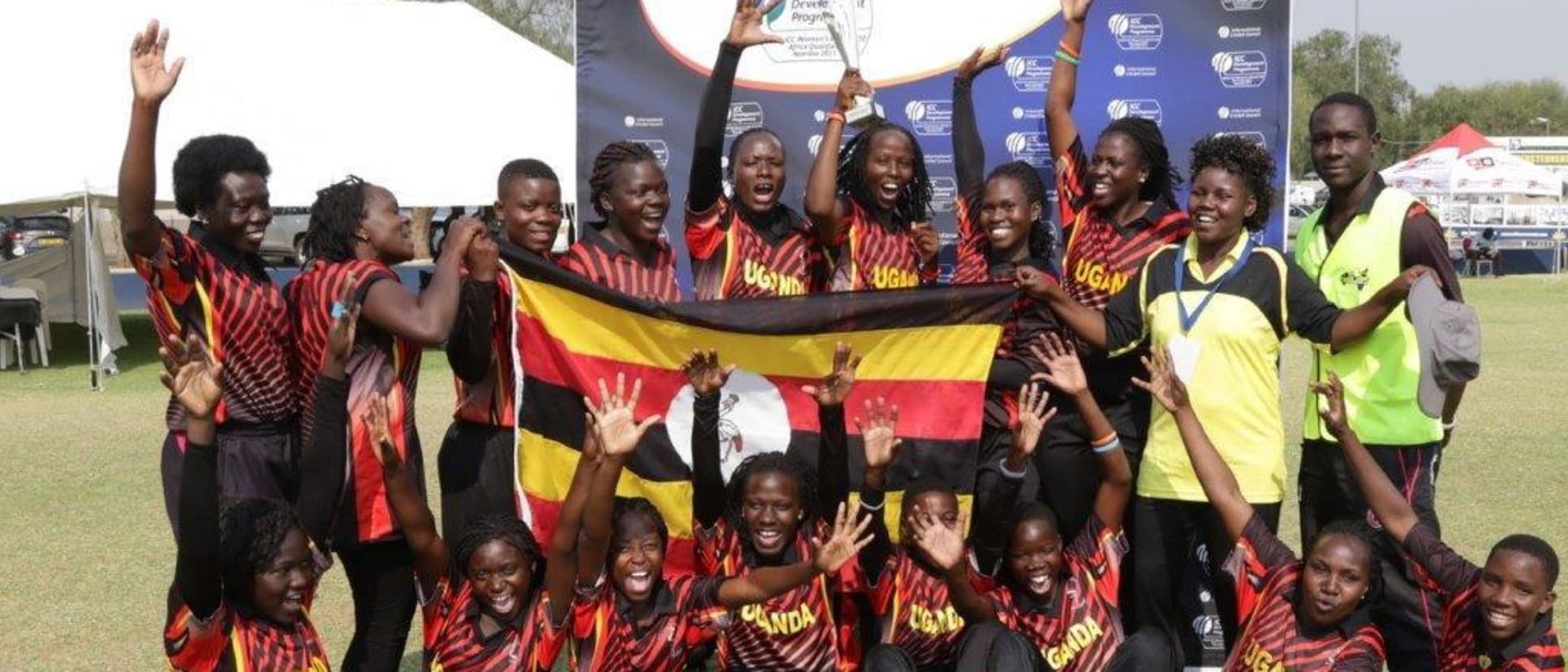 Uganda celebrate their win over Zimbabwe