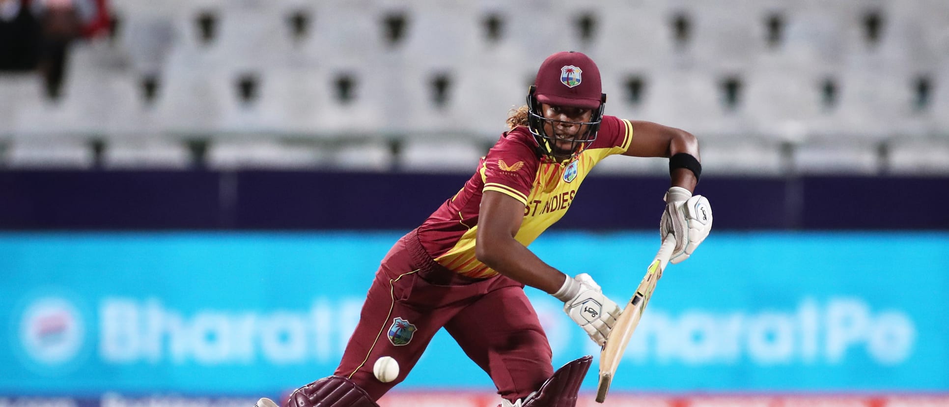 Hayley Matthews of West Indies plays a shot during the ICC Women's T20 World Cup group B match between West Indies and Ireland at Newlands Stadium on February 17, 2023 in Cape Town, South Africa.