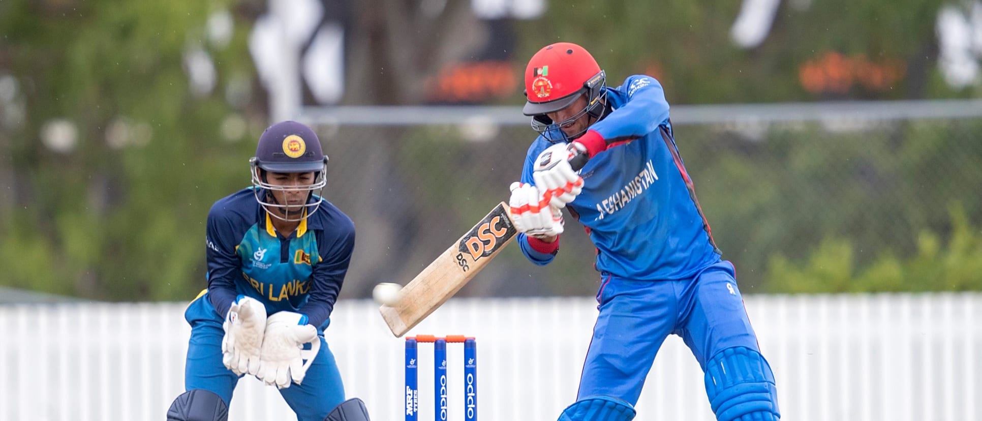 Ibrahim Zadran of Afghanistan plays a drive