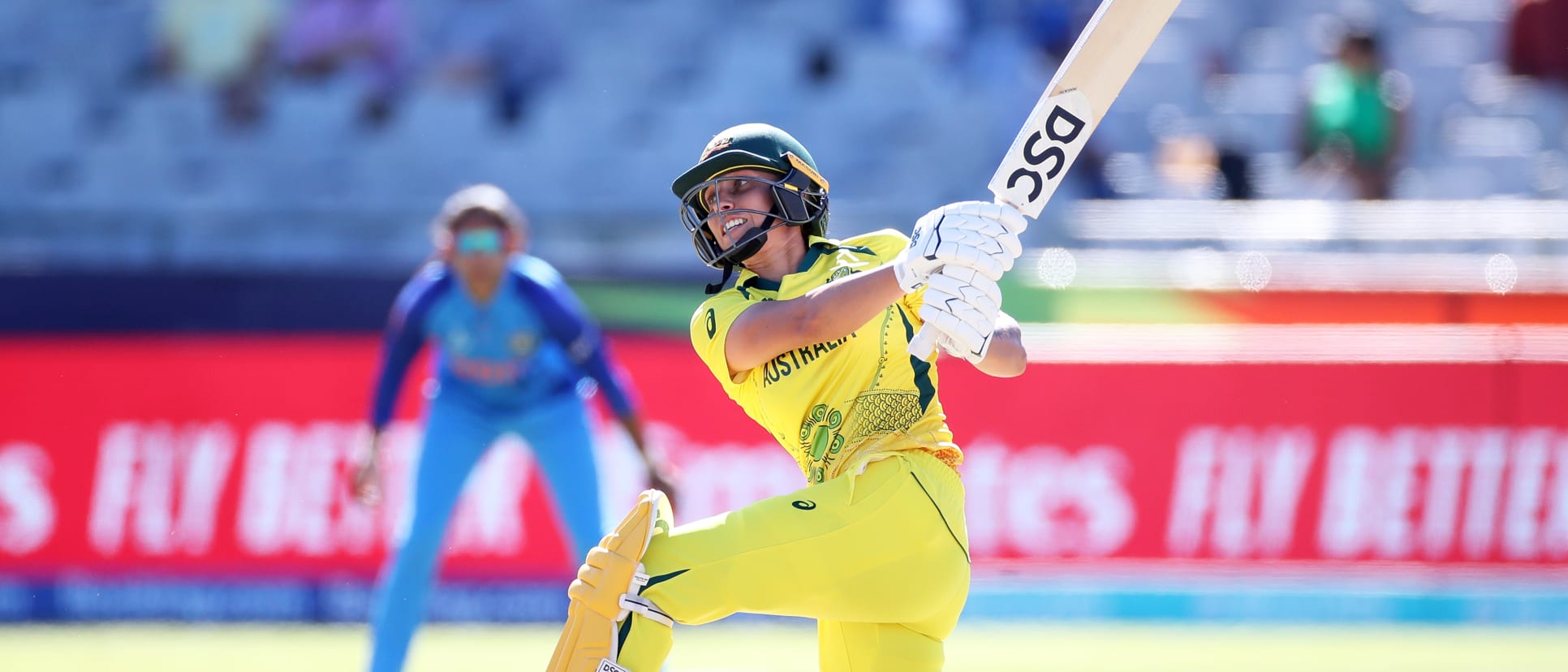 Ashleigh Gardner of Australia plays a shot during the ICC Women's T20 World Cup Semi Final match between Australia and India at Newlands Stadium on February 23, 2023 in Cape Town, South Africa.