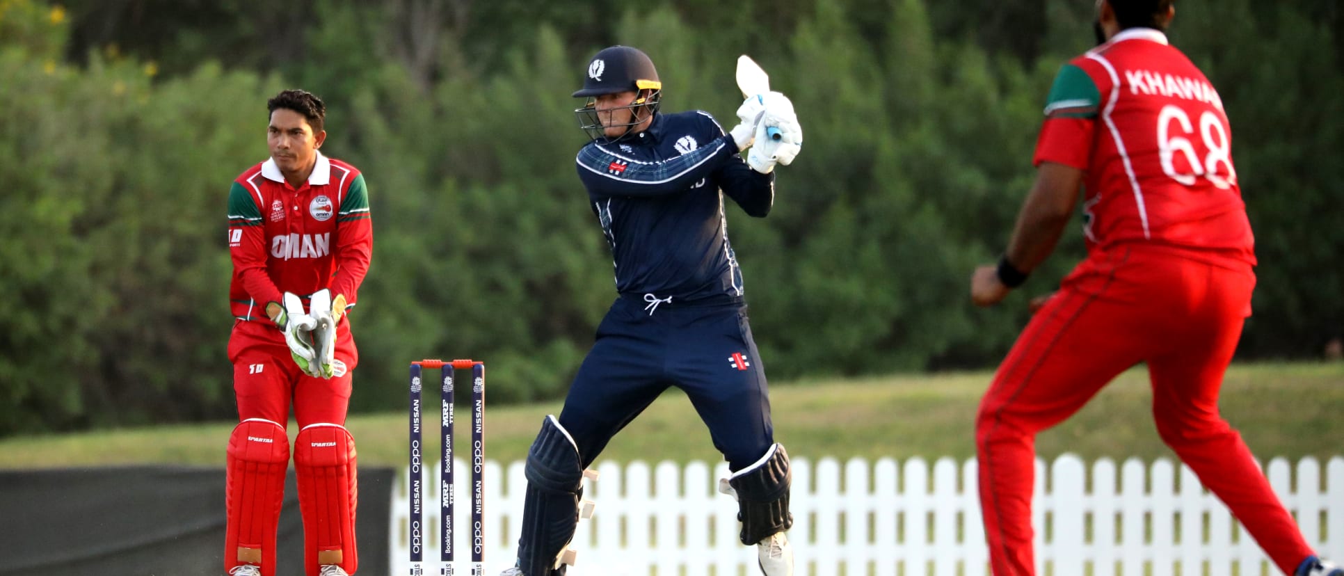 Michael Leask batting against Oman