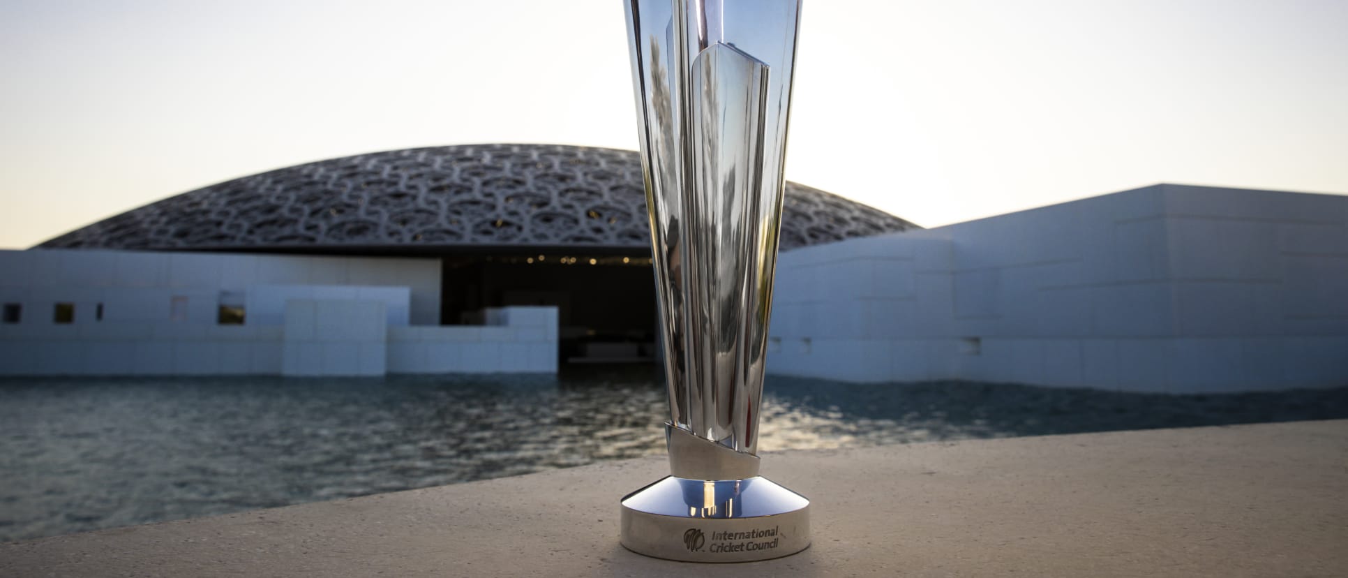 The ICC Men's T20 World Cup 2021 trophy at The Louvre Abu Dhabi ahead of the ICC Men’s T20 World Cup 2021 that begins on Sunday 17 October in UAE and Oman.