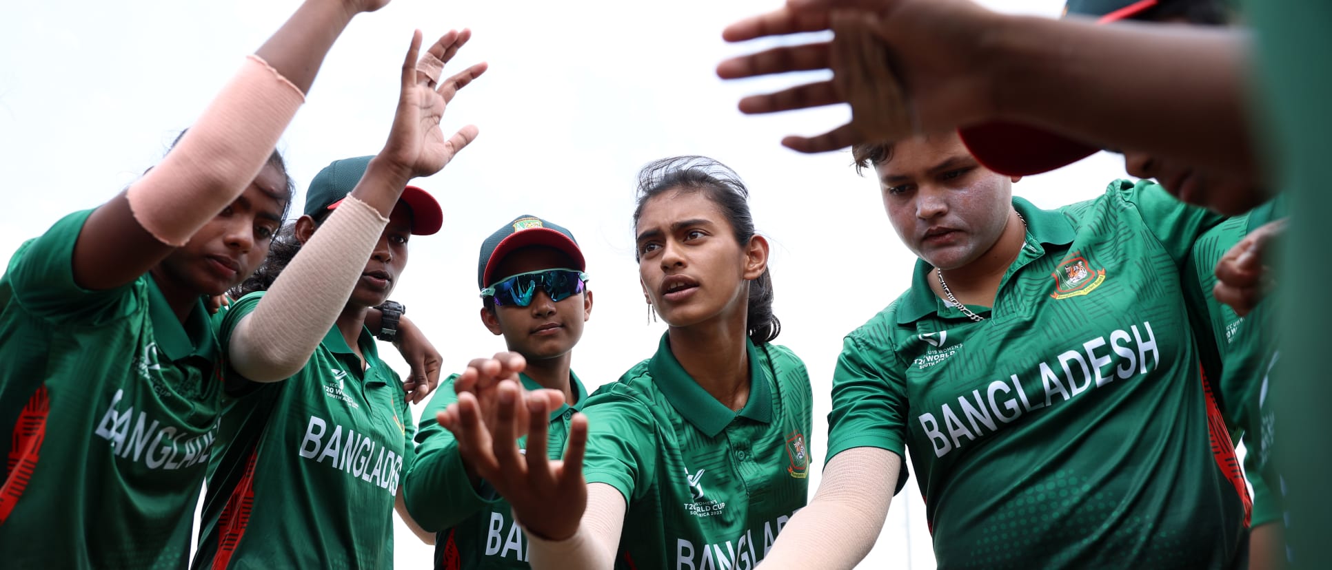 Players of Bangladesh huddle during the ICC Women's U19 T20 World Cup 2023 Super 6 match between UAE and Bangladesh at North-West University Oval on January 25, 2023 in Potchefstroom, South Africa.