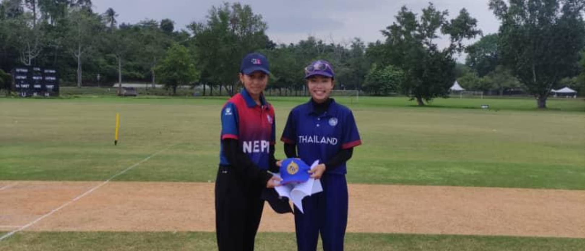 Nepal captain Kritika Marasini with Thailand captain Nanthita Boonsukham