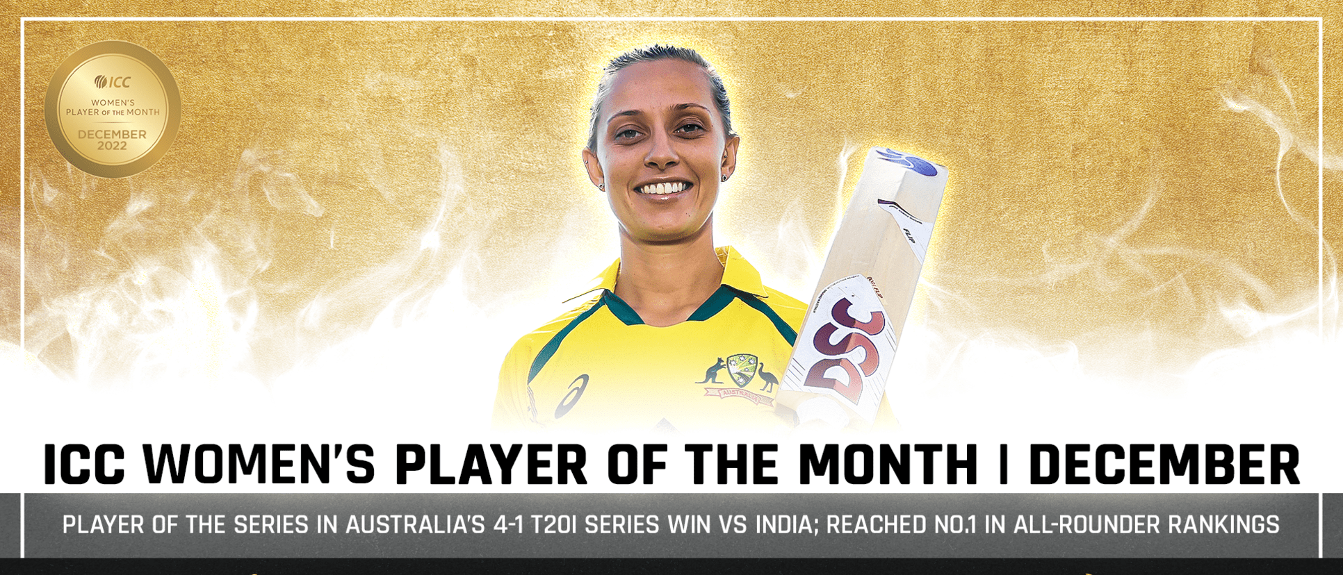 Ashleigh Gardner is the winner of the ICC Women's Player of the Month for December 2022