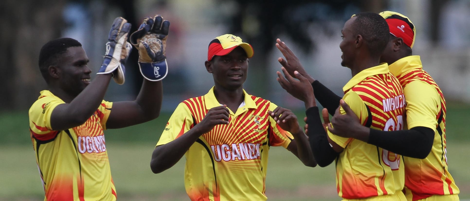 Uganda players celebrates after getting a breakthrough