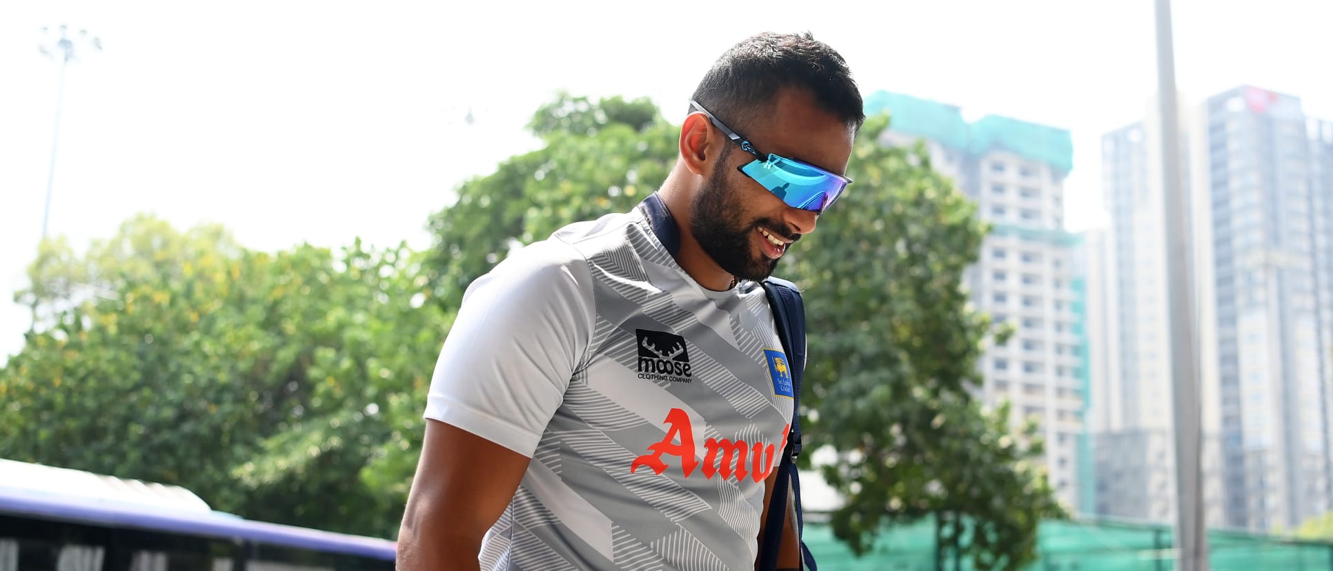 Chamika Karunaratne of Sri Lanka arrives at the stadium prior to the ICC Men's Cricket World Cup India 2023 between Pakistan and Sri Lanka at Rajiv Gandhi International Stadium on October 10, 2023 in Hyderabad, India.