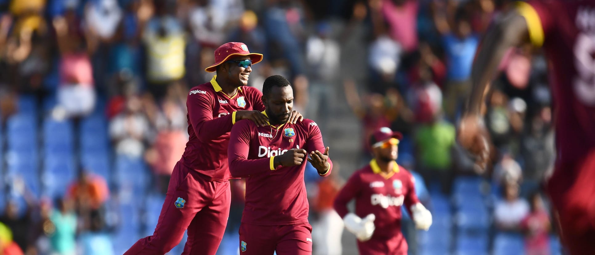 Kesrick Williams was expensive, but picked up the key wicket of Virat Kohli and finished with figures of 2 for 42