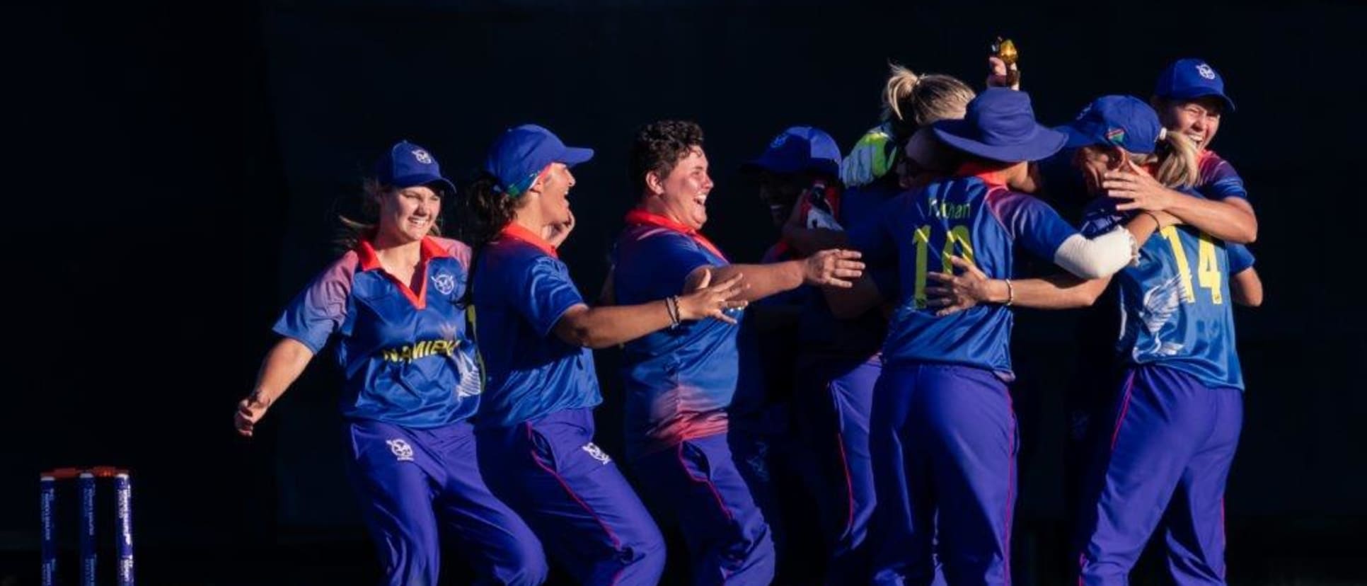 Namibia players celebrate their victory over Uganda