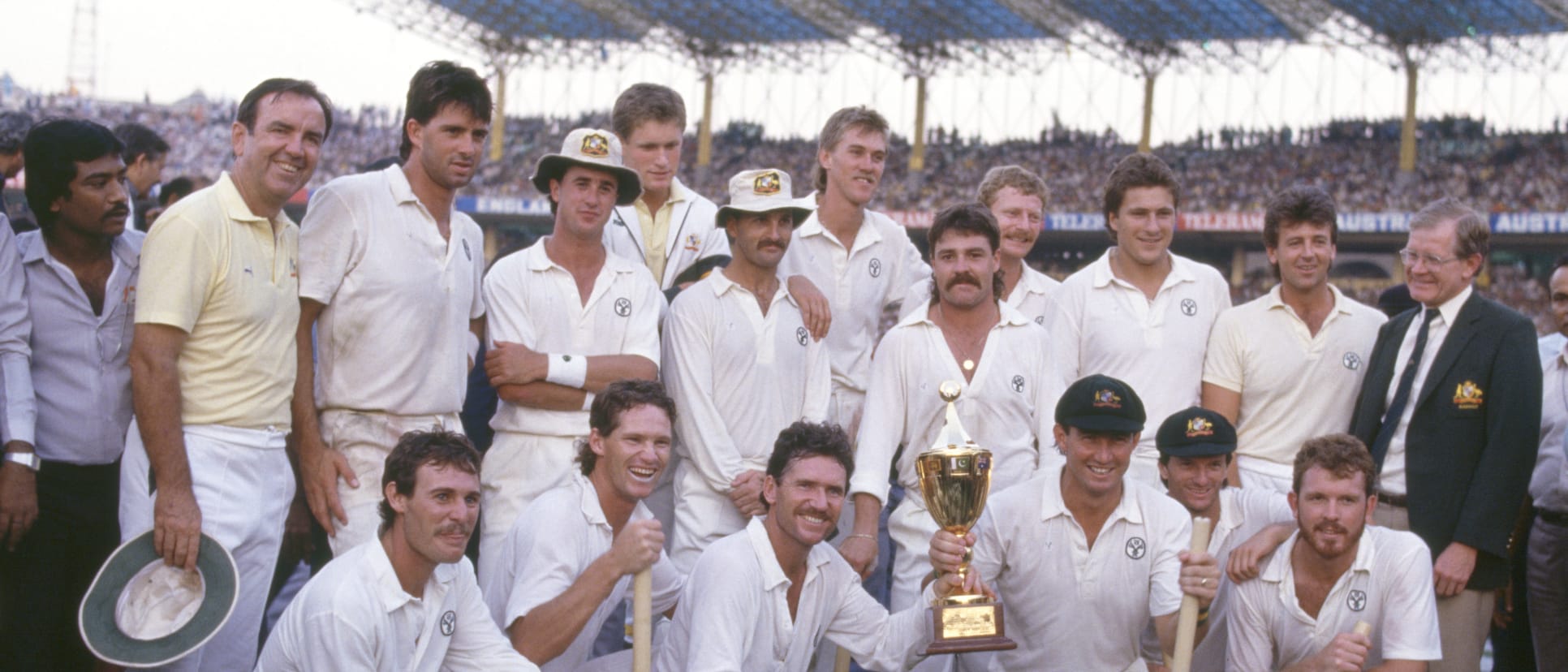 Dean Jones (seated, second from left) was a part of Australia's 1987 World Cup-winning squad