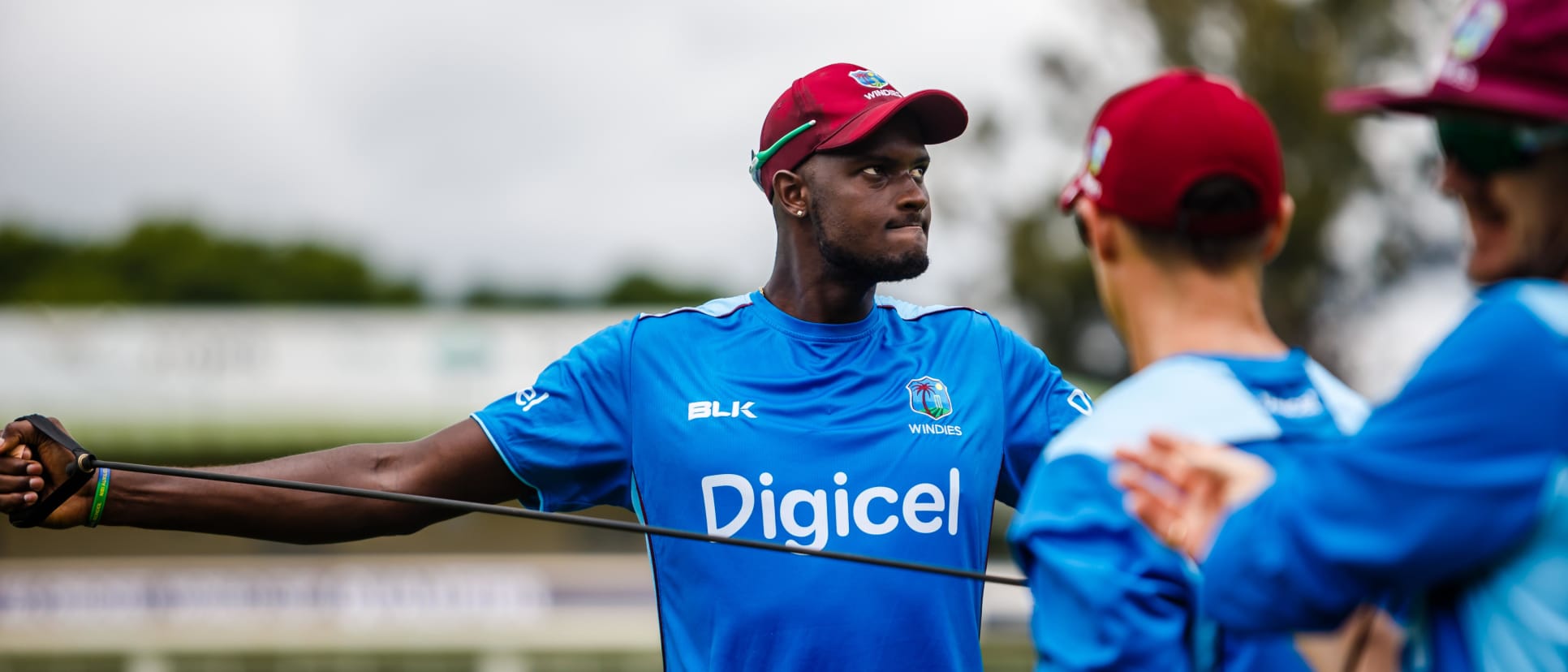 Windies captain Jason Holder stretches during a training session at Harare Sports Club ahead of the ICC Cricket World Cup Qualifier Trophy in Zimbabwe, 26 February 2018