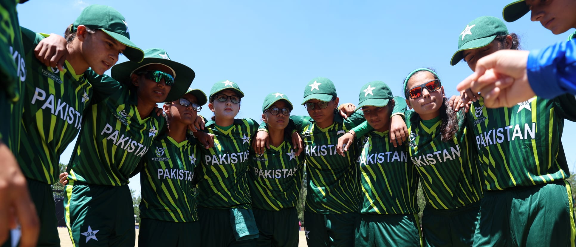 Players of Pakistan huddle during the ICC Women's U19 T20 World Cup 2023 Super 6 match between Pakistan and Ireland at North-West University Oval on January 23, 2023 in Potchefstroom, South Africa.
