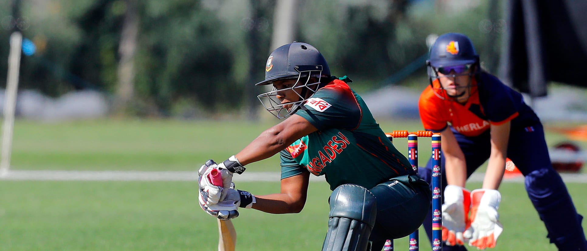 Match 7: Bangladesh Batsman Shamima Sultana plays a shot, Netherlands Women v Bangladesh Women, Group B, ICC Women's World Twenty20 Qualifier at Utrecht, 8th July 2018.